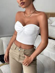 SHEIN Essnce Twist Front Crop Tube Top - White - View 3