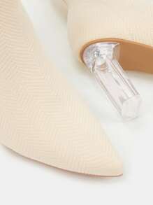 Slip-On Stretch Boots Collection-Clear Heel - Beige - View 3