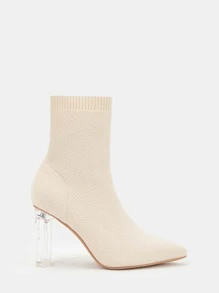 Slip-On Stretch Boots Collection-Clear Heel - Beige - View 4
