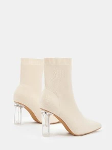 Slip-On Stretch Boots Collection-Clear Heel - Beige - View 5