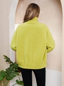 Zip Up Flap Pocket Teddy Jacket - Yellow - View 2