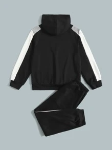 SHEIN Bộ hai mảnh Trai Dây kéo Túi Sọc bên Khối Màu Lá thư Sẵn sàng - Đen và trắng - Xem 2