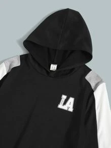 SHEIN Bộ hai mảnh Trai Dây kéo Túi Sọc bên Khối Màu Lá thư Sẵn sàng - Đen và trắng - Xem 3