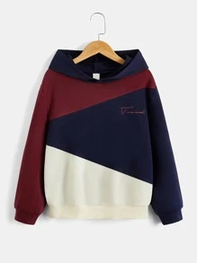 SHEIN Boys Letter Graphic Colourblock Hoodie - Multicolor - View 1