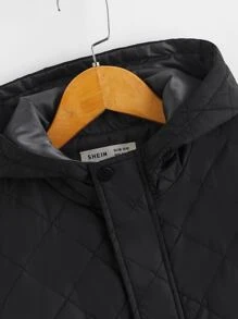SHEIN Boys Button Front Hooded Quilted Coat - Black - View 4