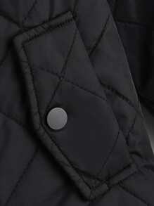 SHEIN Boys Button Front Hooded Quilted Coat - Black - View 5