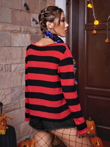 SHEIN Coolane Striped Pattern Ripped Jumper - Multicolor - View 2