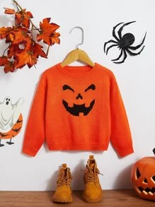 SHEIN Niñas Jersey Halloween expresión - Naranja - Ver 1