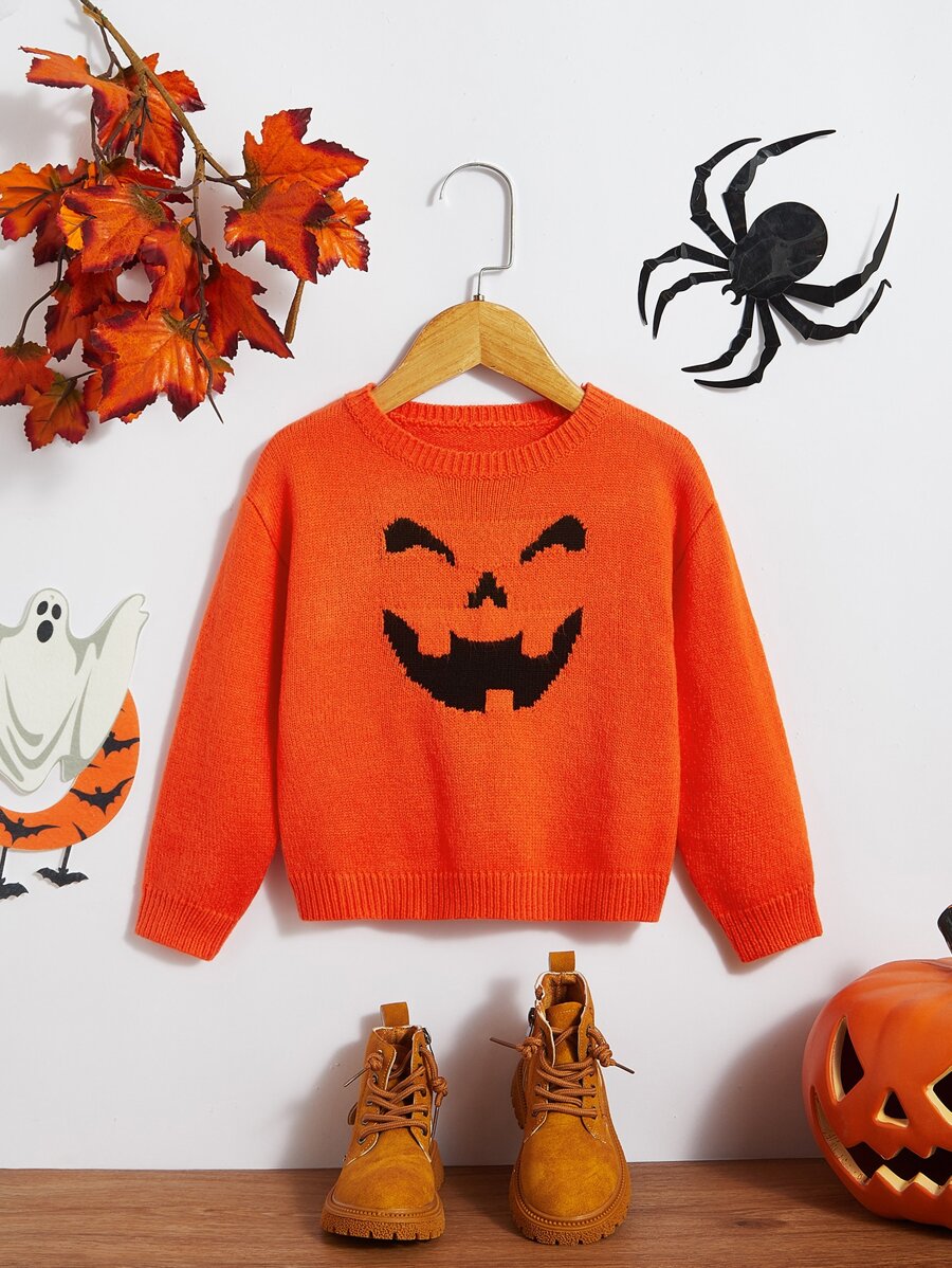 SHEIN Niñas Jersey Halloween expresión - Naranja - Ver 1