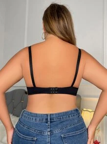 Plus Floral Lace Bow Detail Underwire Bra - Black - View 3