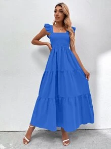 Breezaya Vestido con corpiño con fruncido bajo con fruncido - azul real - Ver 3