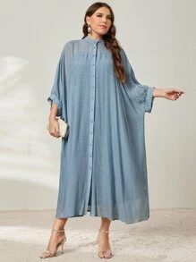 SHEIN LUNE Vestido camisero de manga murciélago - Neblina azul - Ver 3
