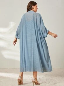 SHEIN LUNE Vestido camisero de manga murciélago - Neblina azul - Ver 2