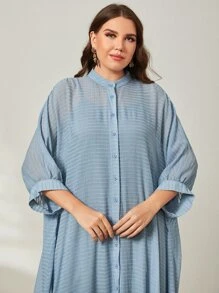 SHEIN LUNE Vestido camisero de manga murciélago - Neblina azul - Ver 4