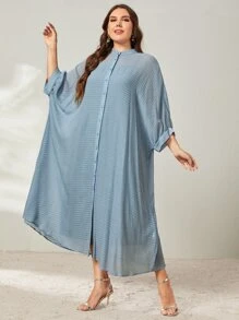 SHEIN LUNE Vestido camisero de manga murciélago - Neblina azul - Ver 5