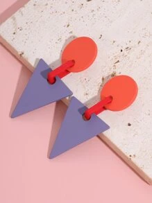 Bông tai thả trang trí hình tròn & tam giác hai tông màu - Nhiều màu - Xem 2