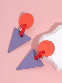 Bông tai thả trang trí hình tròn & tam giác hai tông màu - Nhiều màu - Xem 4