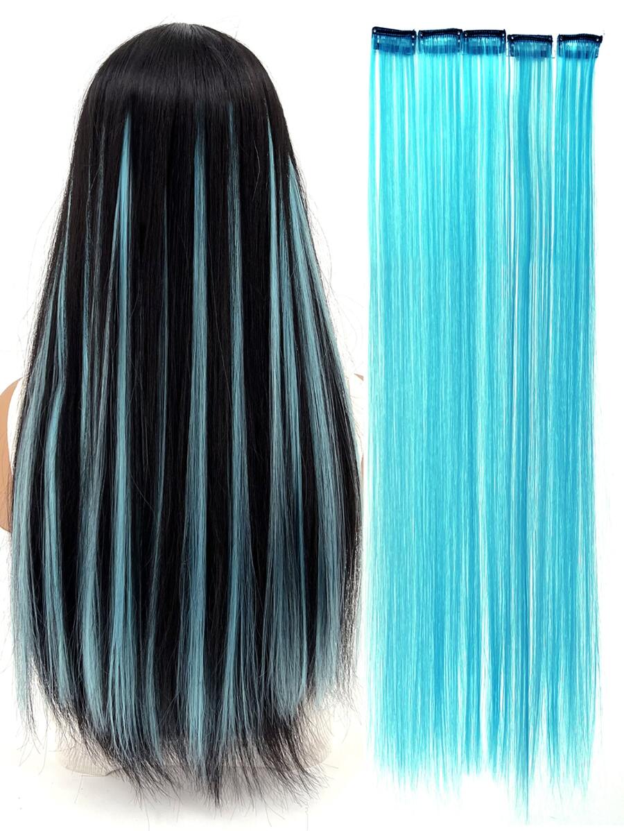 5 cái kẹp trong phần mở rộng tóc tổng hợp dài thẳng - Màu xanh lam - Xem 1