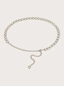 方形裝飾鏈條腰帶 - 銀色 - 查看 2