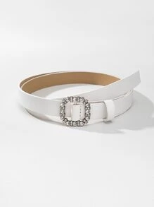 1入組女士時尚水鑽矩形搭扣腰帶適用於日常 - 白色 - 查看 1