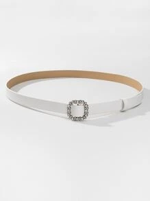 1入組女士時尚水鑽矩形搭扣腰帶適用於日常 - 白色 - 查看 2