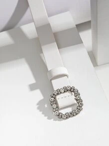 1入組女士時尚水鑽矩形搭扣腰帶適用於日常 - 白色 - 查看 4