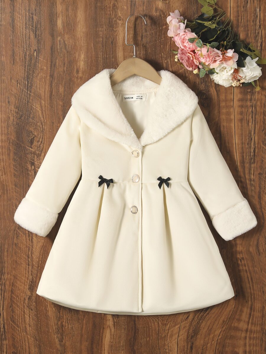 SHEIN 少女博格衣領蝴蝶結前衣 - 米色 - 查看 1