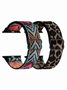 2入組豹紋和幾何圖案尼龍錶帶適用於Apple Watch - 彩色 - 查看 1