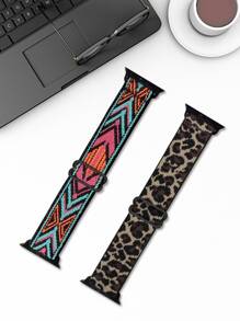 2入組豹紋和幾何圖案尼龍錶帶適用於Apple Watch - 彩色 - 查看 2