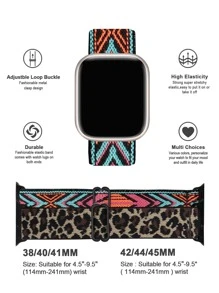 2入組豹紋和幾何圖案尼龍錶帶適用於Apple Watch - 彩色 - 查看 3