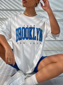 SHEIN Unity 字母圖案落肩T恤和騎行褲