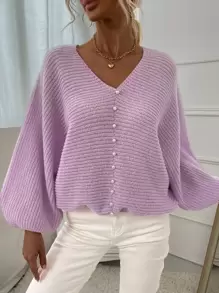 SHEIN Essnce Dolman Sleeve Pearl Beaded Jumper - Lilac Purple - View 1