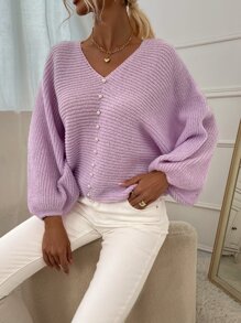 SHEIN Essnce Dolman Sleeve Pearl Beaded Jumper - Lilac Purple - View 4