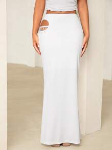 SHEIN SXY Cut Out Waist Maxi Mermaid Skirt - White - View 2