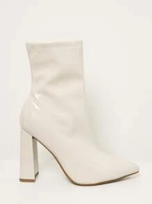 SHUZIA Botines de tacón por encima del tobillo y de punta cerrada, con vibra navideña y de vacaciones, perfectos para otoño, invierno, Año Nuevo, San Valentín y verano - Beis - Ver 2