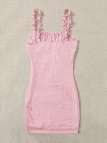 SHEIN MOD Frill Trim Strap Knot Front Ruched Bust Eyelet Dress - Baby Pink - View 2