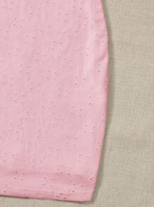 SHEIN MOD Frill Trim Strap Knot Front Ruched Bust Eyelet Dress - Baby Pink - View 5