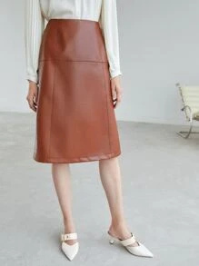 MOTF PREMIUM PU LEATHER STRAIGHT SKIRT - Rust Brown - View 2