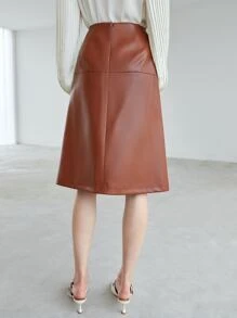 MOTF PREMIUM PU LEATHER STRAIGHT SKIRT - Rust Brown - View 3