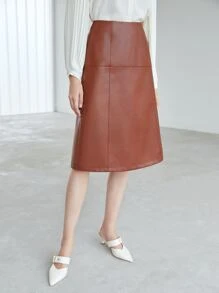 MOTF PREMIUM PU LEATHER STRAIGHT SKIRT - Rust Brown - View 5