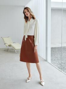 MOTF PREMIUM PU LEATHER STRAIGHT SKIRT - Rust Brown - View 7