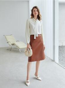 MOTF PREMIUM PU LEATHER STRAIGHT SKIRT - Rust Brown - View 8