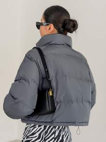 DAZY Drawstring Hem Raglan Sleeve Puffer Pockets Coat ,Winter Women Clothes,Winter Coat Women - Grey - View 2