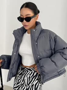 DAZY Drawstring Hem Raglan Sleeve Puffer Pockets Coat ,Winter Women Clothes,Winter Coat Women - Grey - View 5