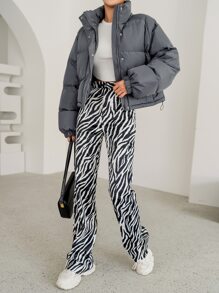 DAZY Drawstring Hem Raglan Sleeve Puffer Pockets Coat ,Winter Women Clothes,Winter Coat Women - Grey - View 8