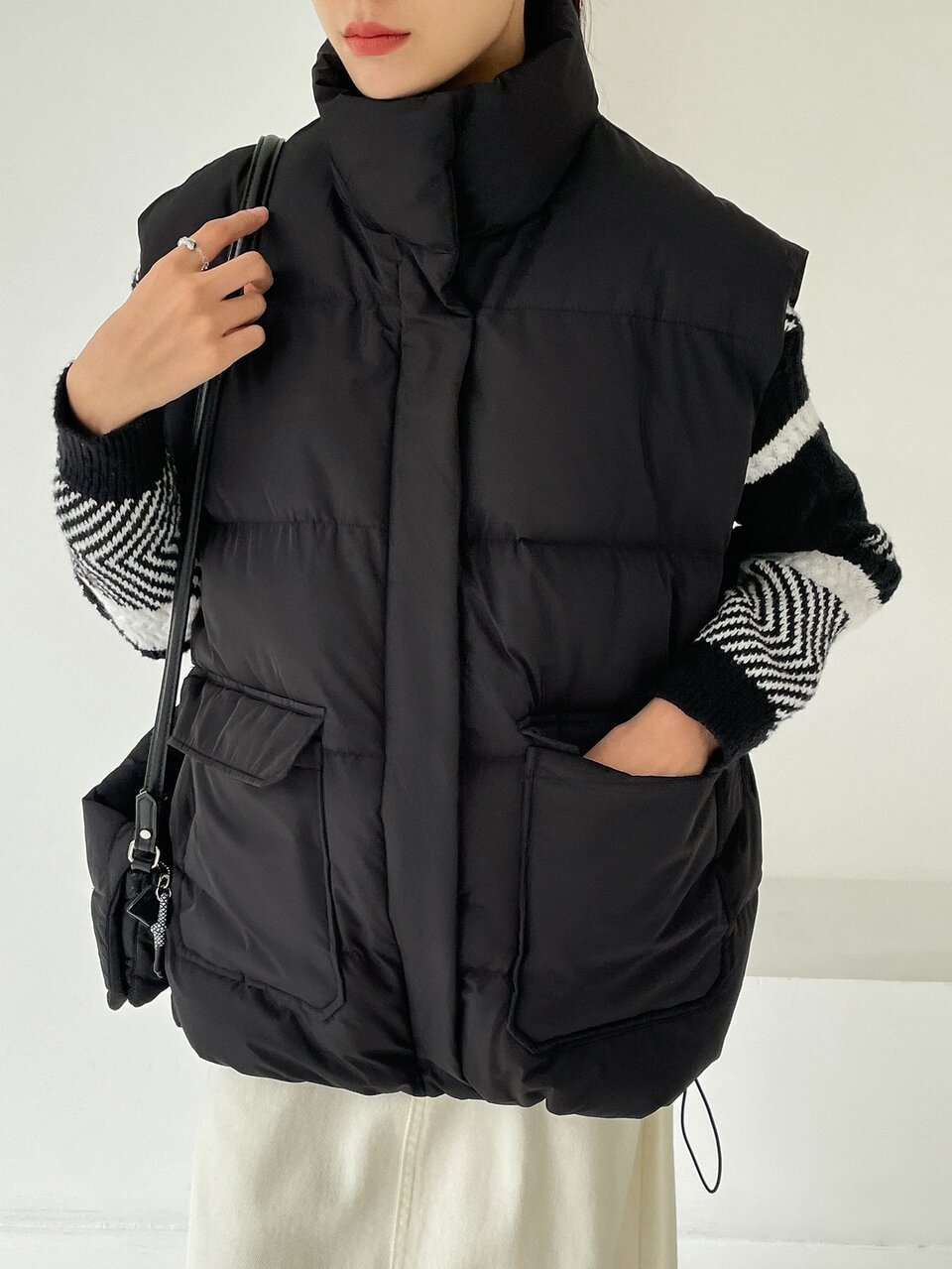 Zipper Front Flap Pocket Vest Padded Coat