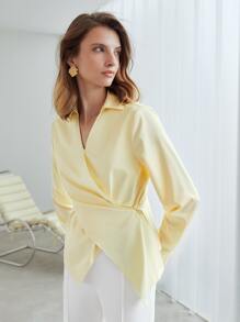 MOTF PREMIUM SURPLICE NECK TOP - Yellow - View 6