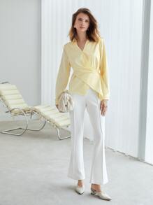 MOTF PREMIUM SURPLICE NECK TOP - Yellow - View 8