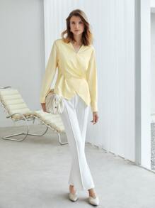 MOTF PREMIUM SURPLICE NECK TOP - Yellow - View 9