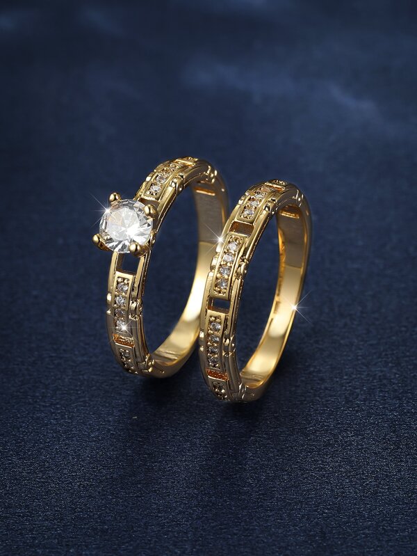 Vanel 2 piezas Anillo con diseño de diamante de imitación